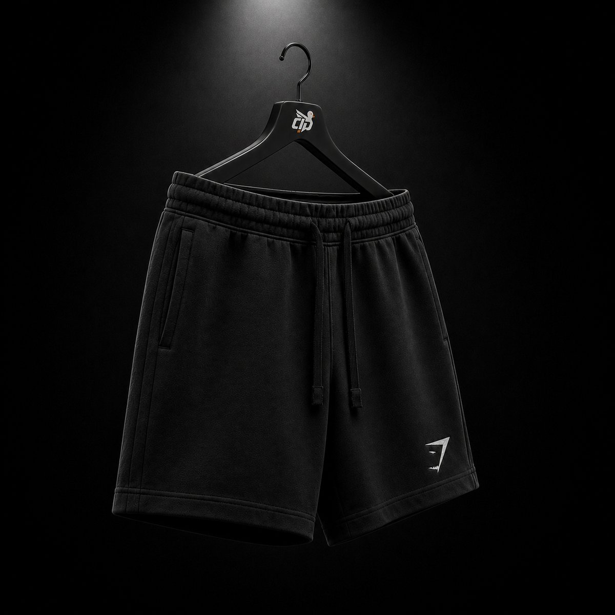 Gymshark Crest 7" Shorts Black, vista completa — Crazy!Duck Hype