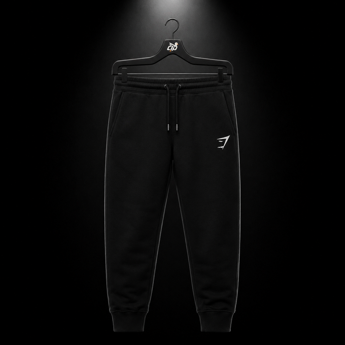 Gymshark Crest Joggers Black, vista frontal — Crazy!Duck Hype