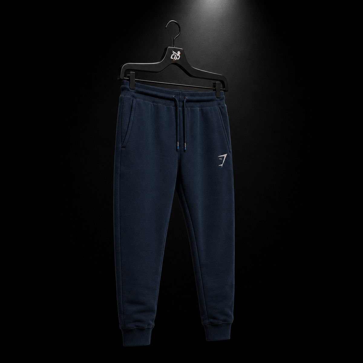 Gymshark Crest Joggers Navy, vista completa — Crazy!Duck Hype