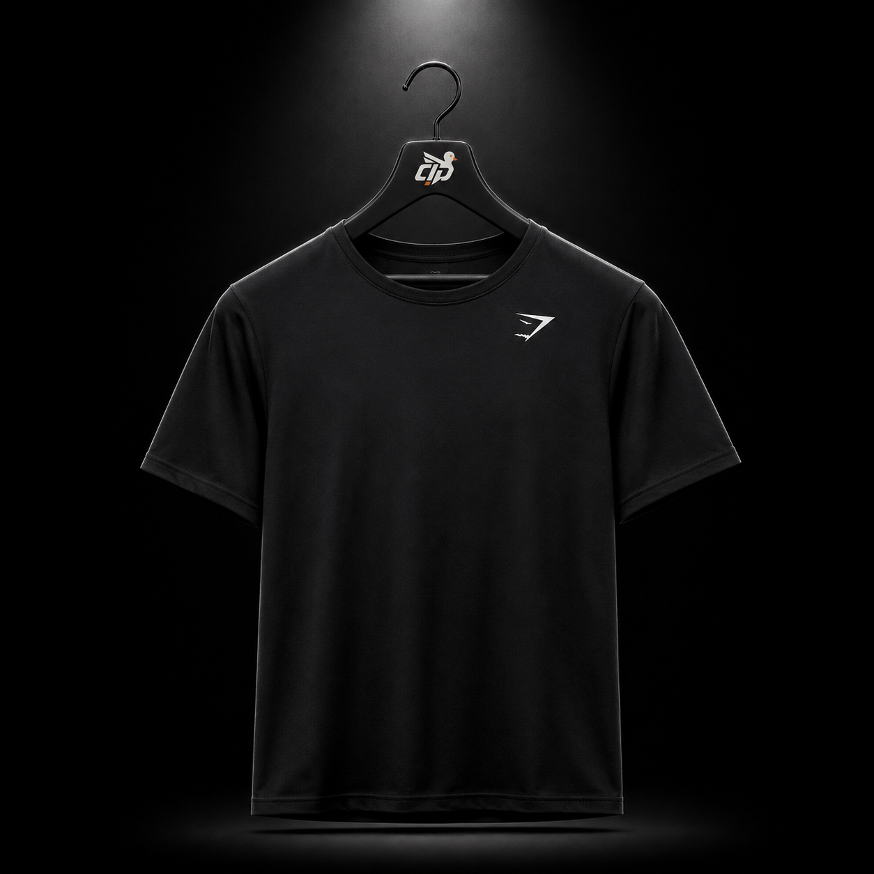 Gymshark Crest T-Shirt Black, vista frontal — Crazy!Duck Hype