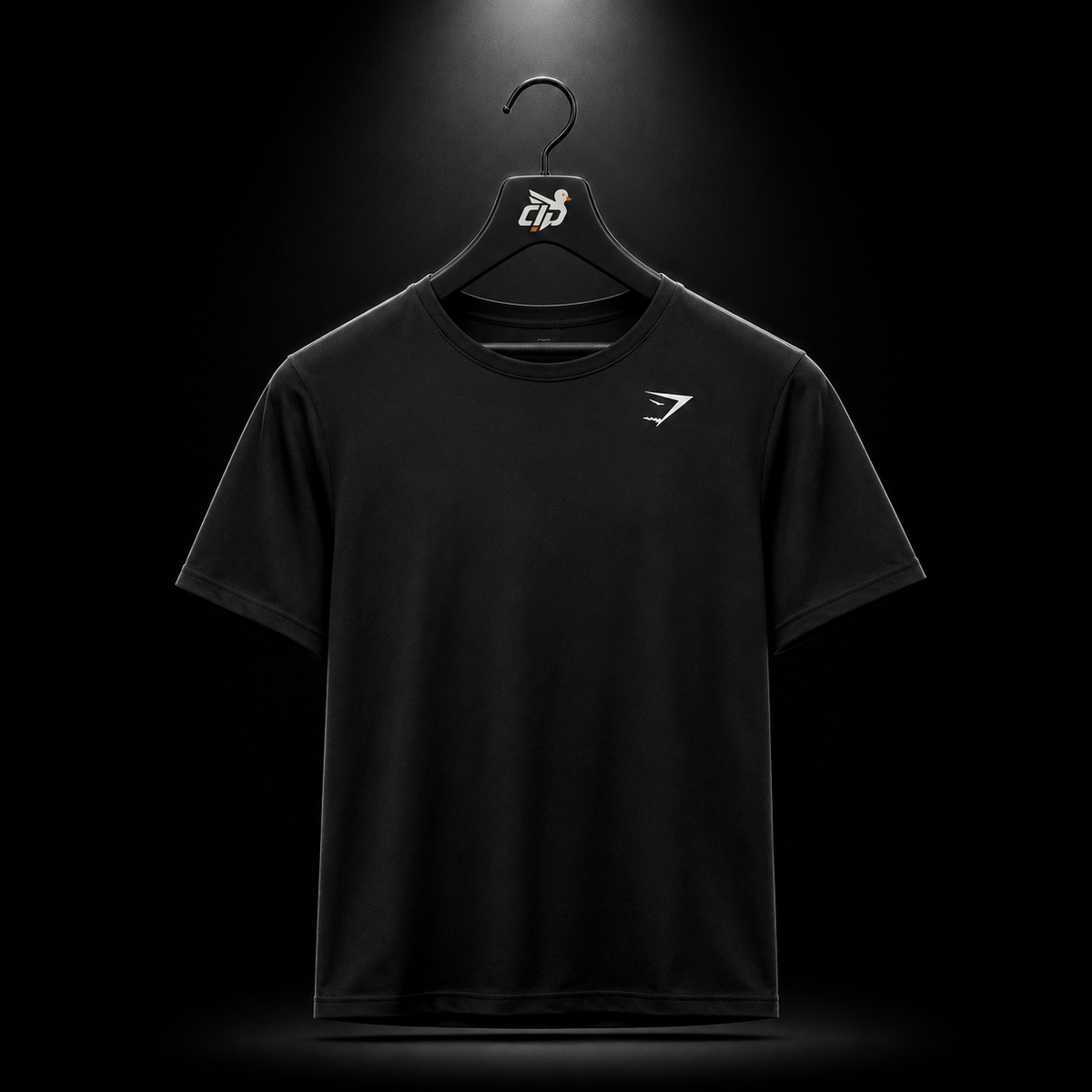 Gymshark Crest T-Shirt Black, vista frontal — Crazy!Duck Hype