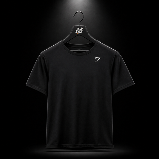Gymshark Crest T-Shirt Black, vista frontal — Crazy!Duck Hype