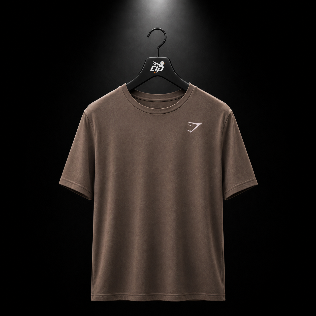 Gymshark Crest T-Shirt Soft Brown, vista frontal — Crazy!Duck Hype