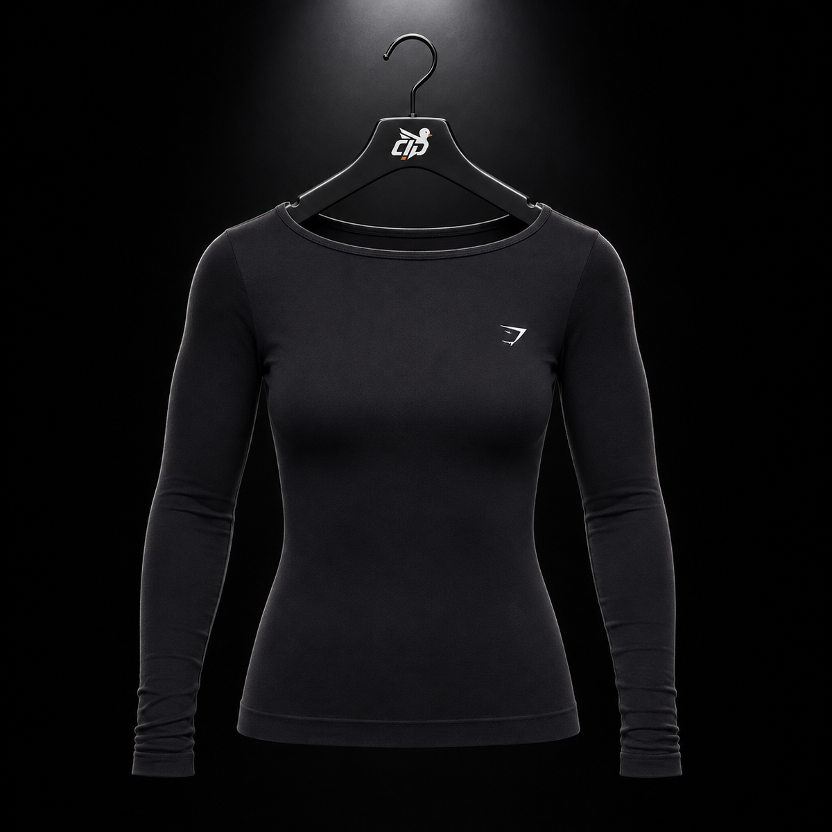 Gymshark Everyday Seamless Wide Neck Long Sleeve Top Black, vista frontal — Crazy!Duck Hype