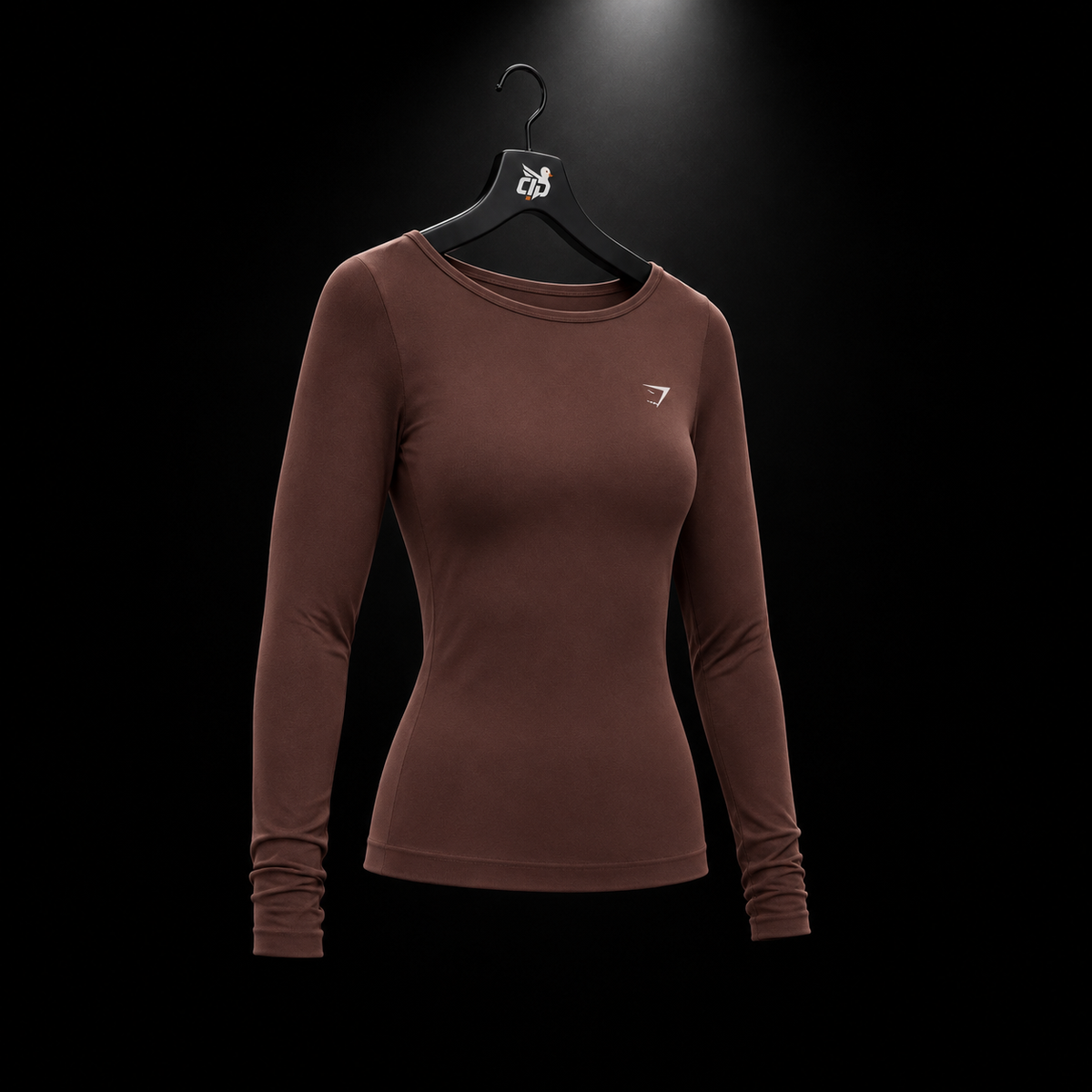Gymshark Everyday Seamless Wide Neck Long Sleeve Top Espresso Brown, vista completa — Crazy!Duck Hype