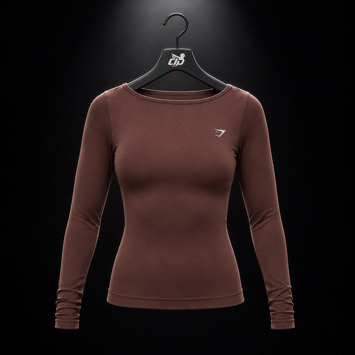 Gymshark Everyday Seamless Wide Neck Long Sleeve Top Espresso Brown, vista frontal — Crazy!Duck Hype