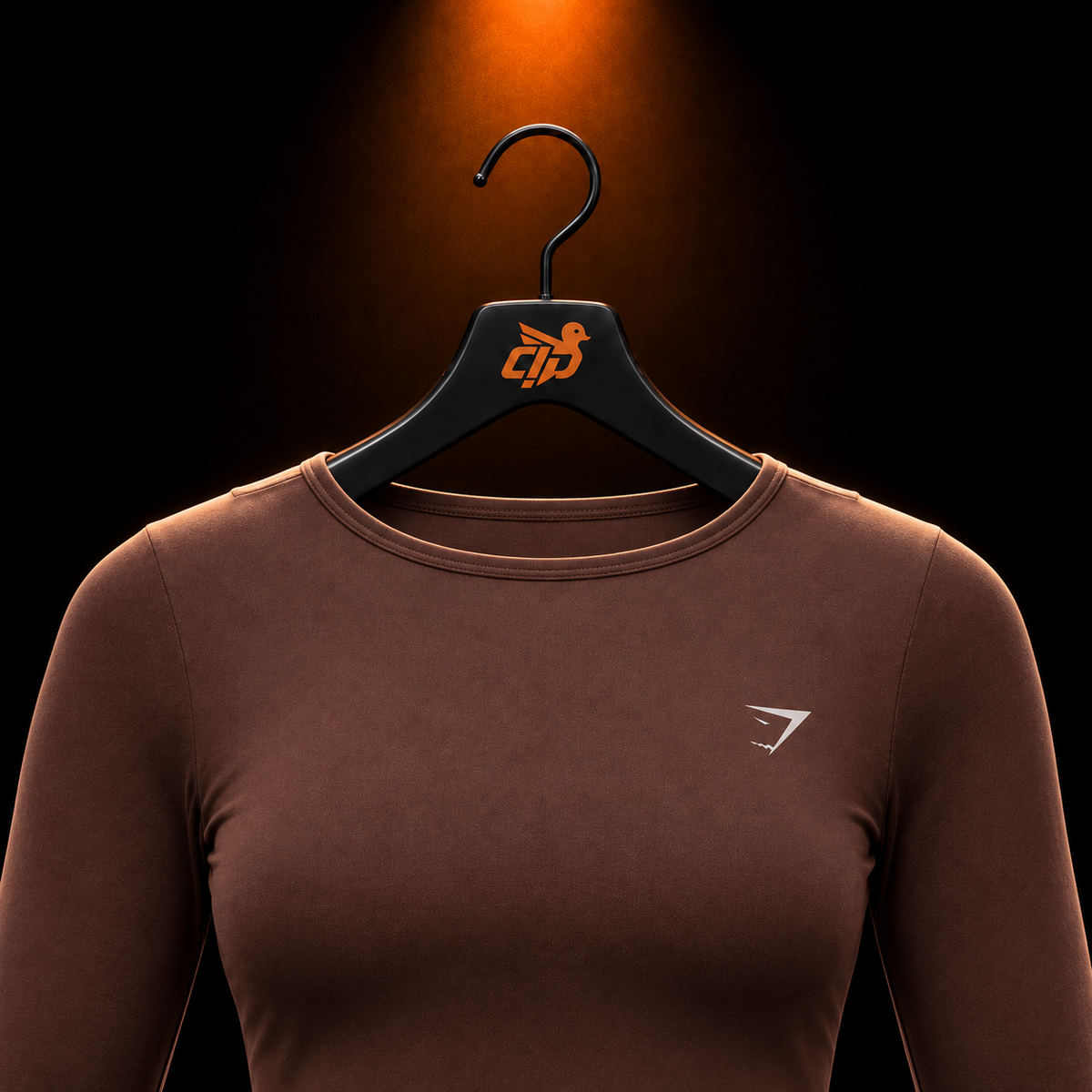 Gymshark Everyday Seamless Wide Neck Long Sleeve Top Espresso Brown con presentación de producto — Crazy!Duck Hype
