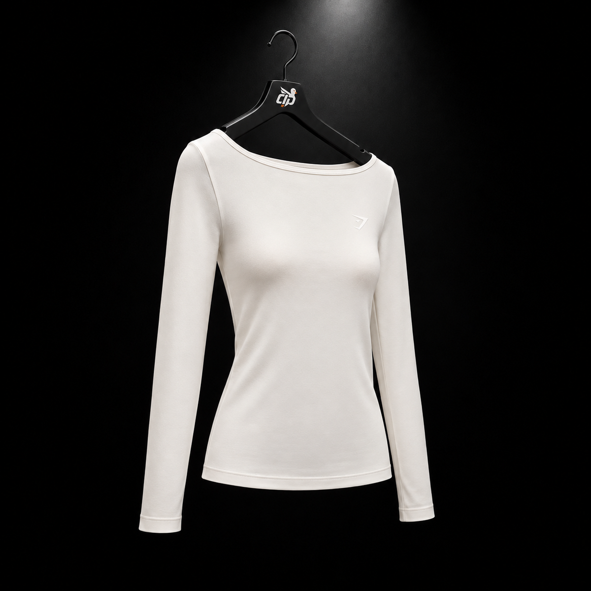 Gymshark Everyday Seamless Wide Neck Long Sleeve Top Soft White, vista completa — Crazy!Duck Hype