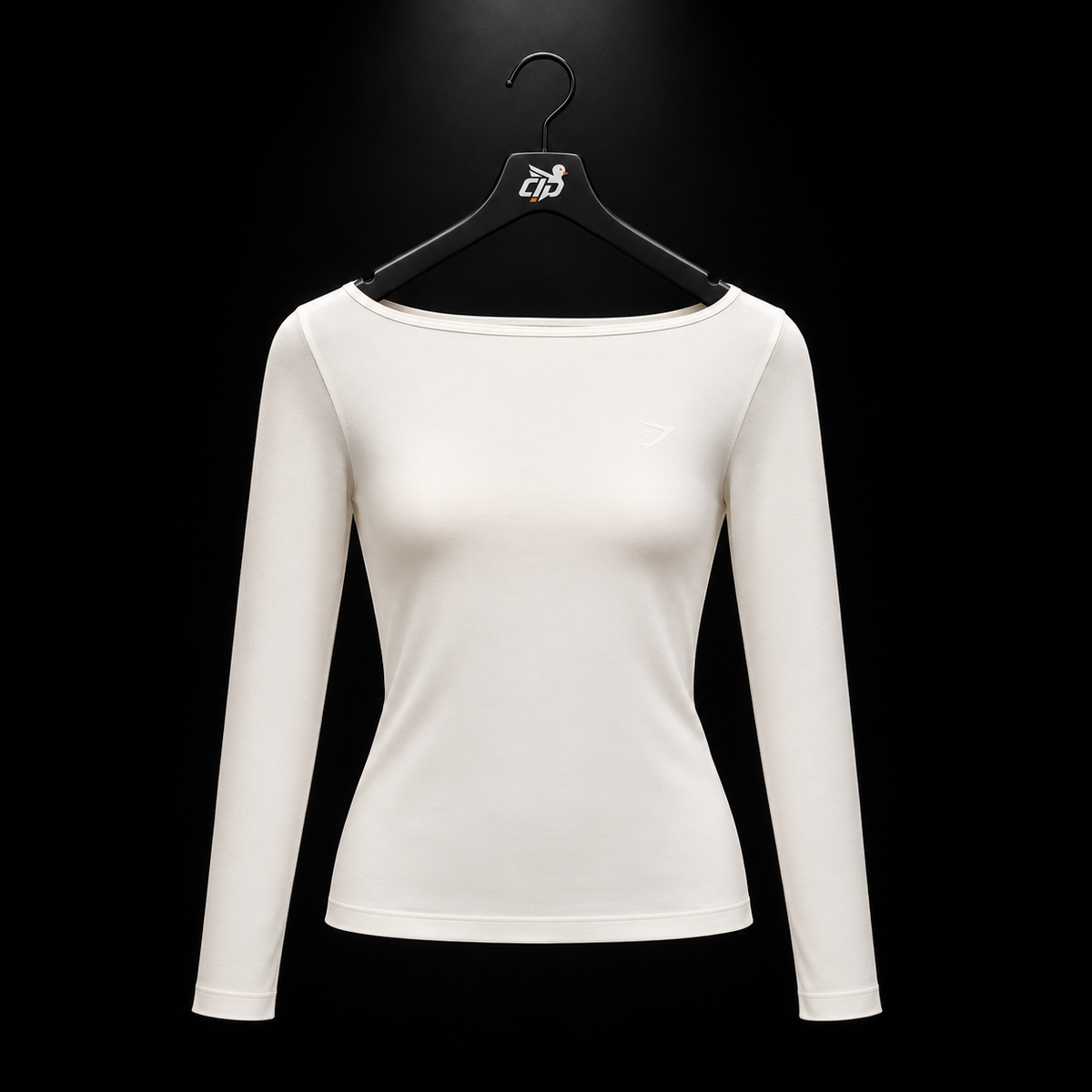 Gymshark Everyday Seamless Wide Neck Long Sleeve Top Soft White, vista frontal — Crazy!Duck Hype