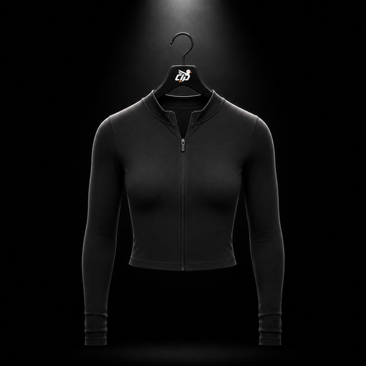 Gymshark Everyday Seamless Zip Tracktop Black, vista frontal — Crazy!Duck Hype