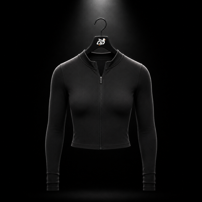 Gymshark Everyday Seamless Zip Tracktop Black, vista frontal — Crazy!Duck Hype