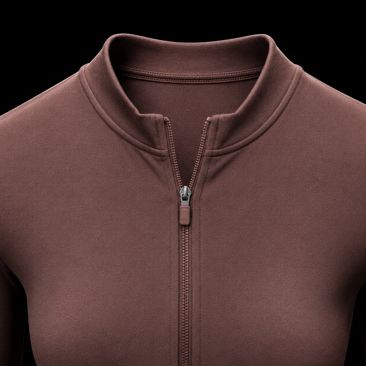 Gymshark Everyday Seamless Zip Tracktop Espresso Brown, detalle de cierre y cuello — Crazy!Duck Hype