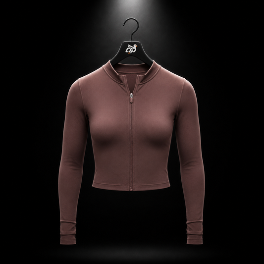Gymshark Everyday Seamless Zip Tracktop Espresso Brown, vista frontal — Crazy!Duck Hype