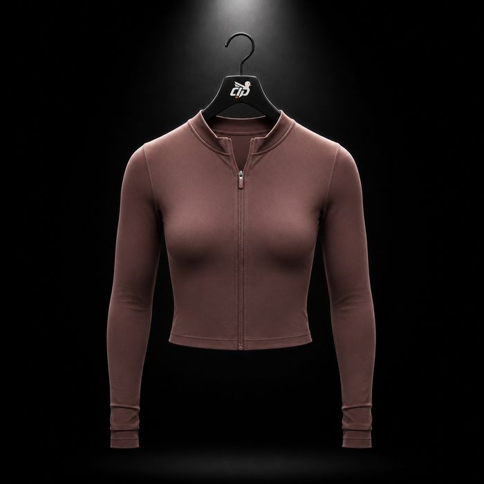 Gymshark Everyday Seamless Zip Tracktop Espresso Brown, vista frontal — Crazy!Duck Hype