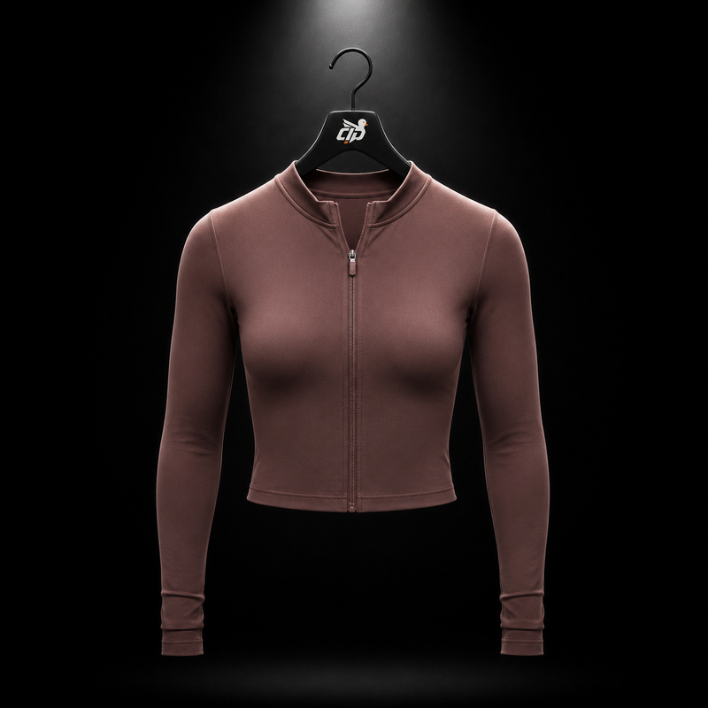 Gymshark Everyday Seamless Zip Tracktop Espresso Brown, vista frontal — Crazy!Duck Hype