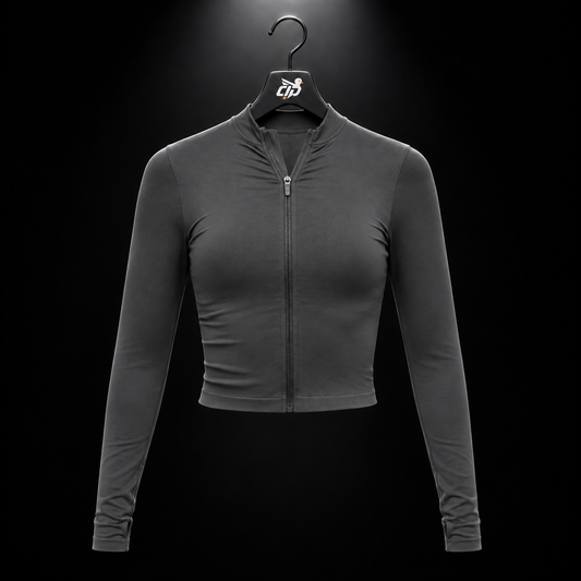 Gymshark Everyday Seamless Zip Tracktop Onyx Grey, vista frontal — Crazy!Duck Hype