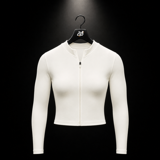 Gymshark Everyday Seamless Zip Tracktop Soft White, vista frontal — Crazy!Duck Hype