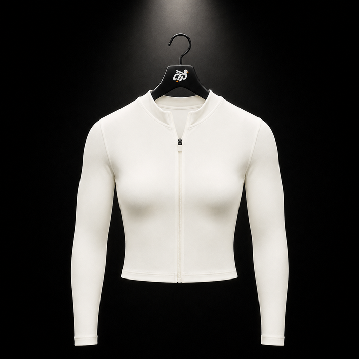 Gymshark Everyday Seamless Zip Tracktop Soft White, vista frontal — Crazy!Duck Hype