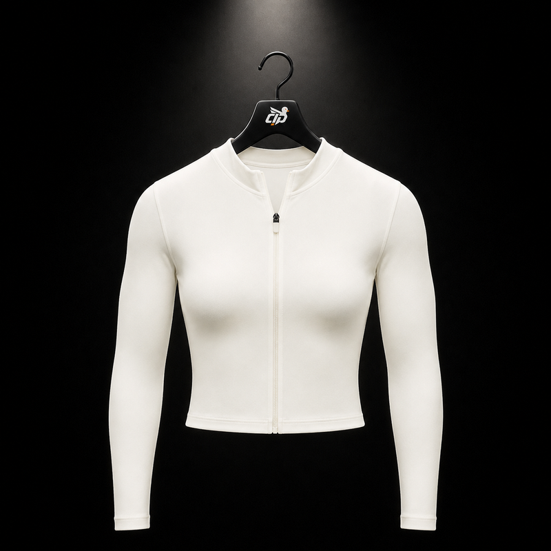 Gymshark Everyday Seamless Zip Tracktop Soft White, vista frontal — Crazy!Duck Hype