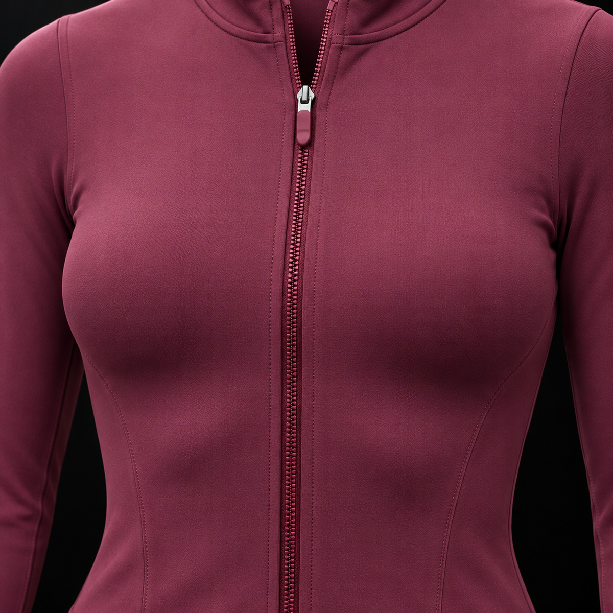 Gymshark Everyday Seamless Zip Tracktop Strength Pink, detalle de cierre y cuello — Crazy!Duck Hype