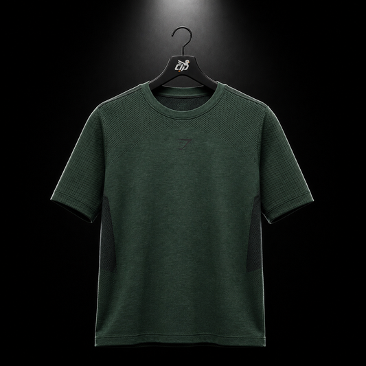 Gymshark Lightweight Seamless T-Shirt Victory Green Marl, vista frontal — Crazy!Duck Hype