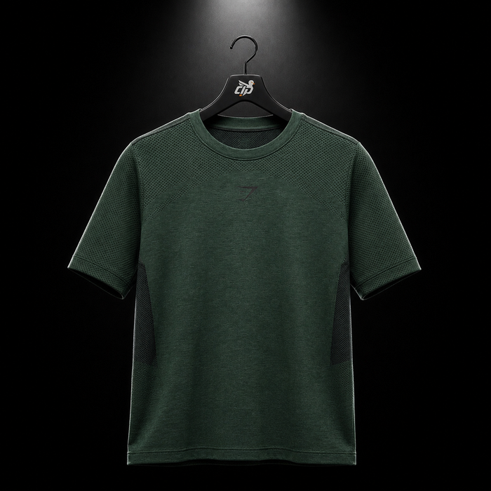 Gymshark Lightweight Seamless T-Shirt Victory Green Marl, vista frontal — Crazy!Duck Hype