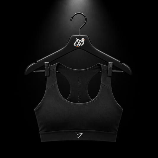 Gymshark Medium Support Running Sports Bra GS Black, vista frontal — Crazy!Duck Hype