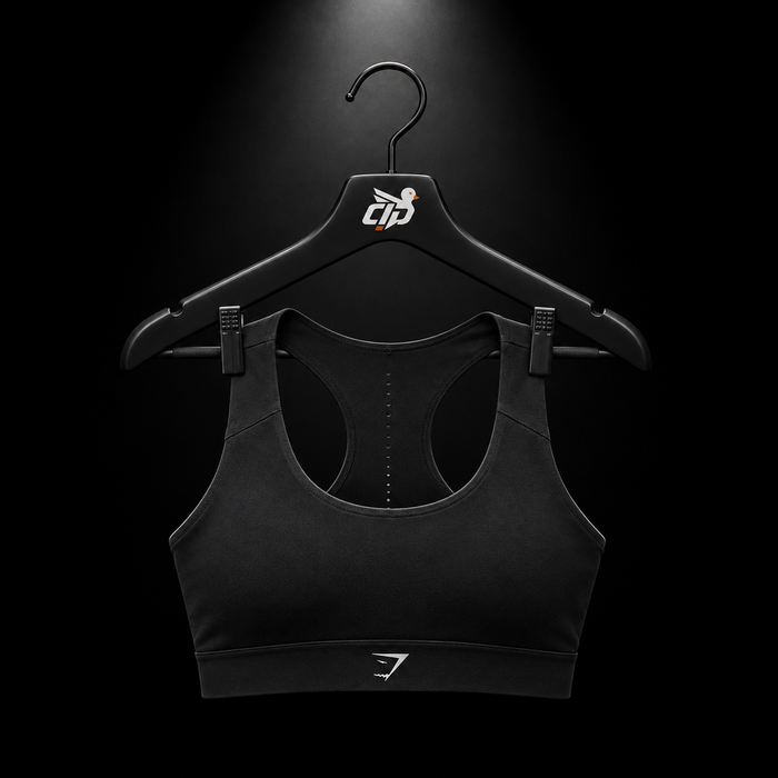 Gymshark Medium Support Running Sports Bra GS Black, vista frontal — Crazy!Duck Hype