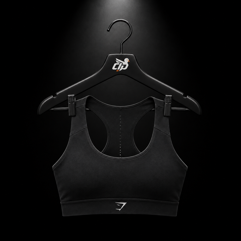 Gymshark Medium Support Running Sports Bra GS Black, vista frontal — Crazy!Duck Hype