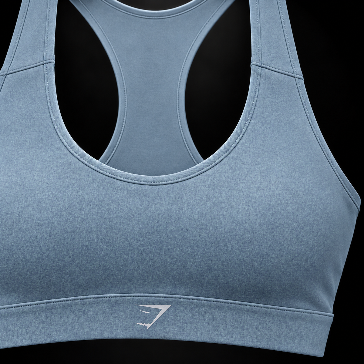 Gymshark Medium Support Running Sports Bra Iron Blue, detalle de tirantes y soporte — Crazy!Duck Hype