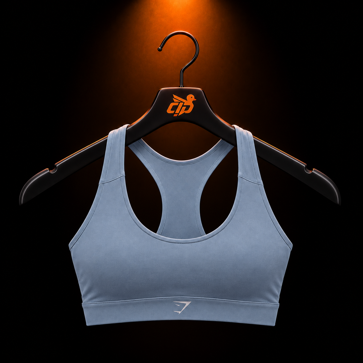 Gymshark Medium Support Running Sports Bra Iron Blue con presentación de producto — Crazy!Duck Hype