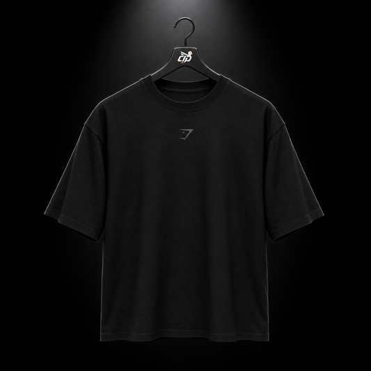 Gymshark Power T-Shirt Black/Asphalt Grey, vista frontal — Crazy!Duck Hype