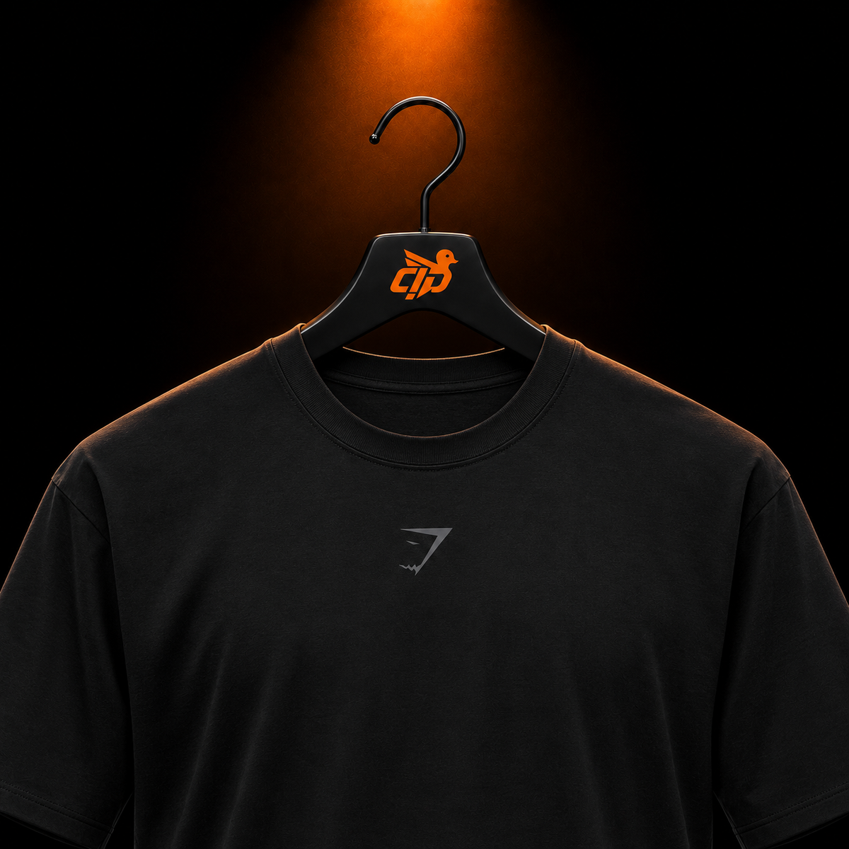Gymshark Power T-Shirt Black/Asphalt Grey con presentación de producto — Crazy!Duck Hype