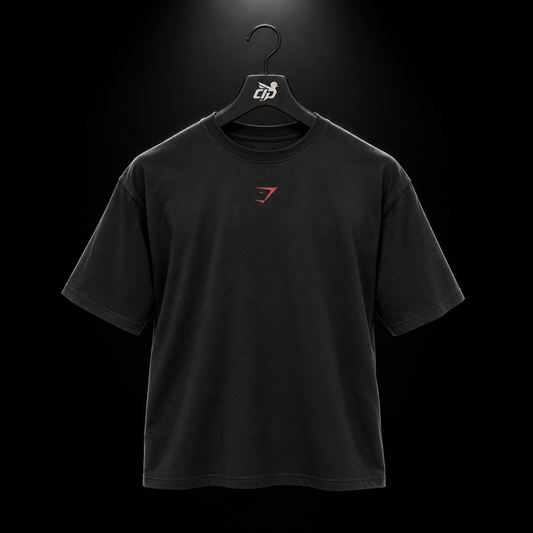 Gymshark Power T-Shirt Black/Conditioning Red, vista frontal — Crazy!Duck Hype