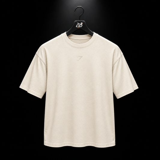 Gymshark Power T-Shirt Bros Chalk Marl, vista frontal — Crazy!Duck Hype
