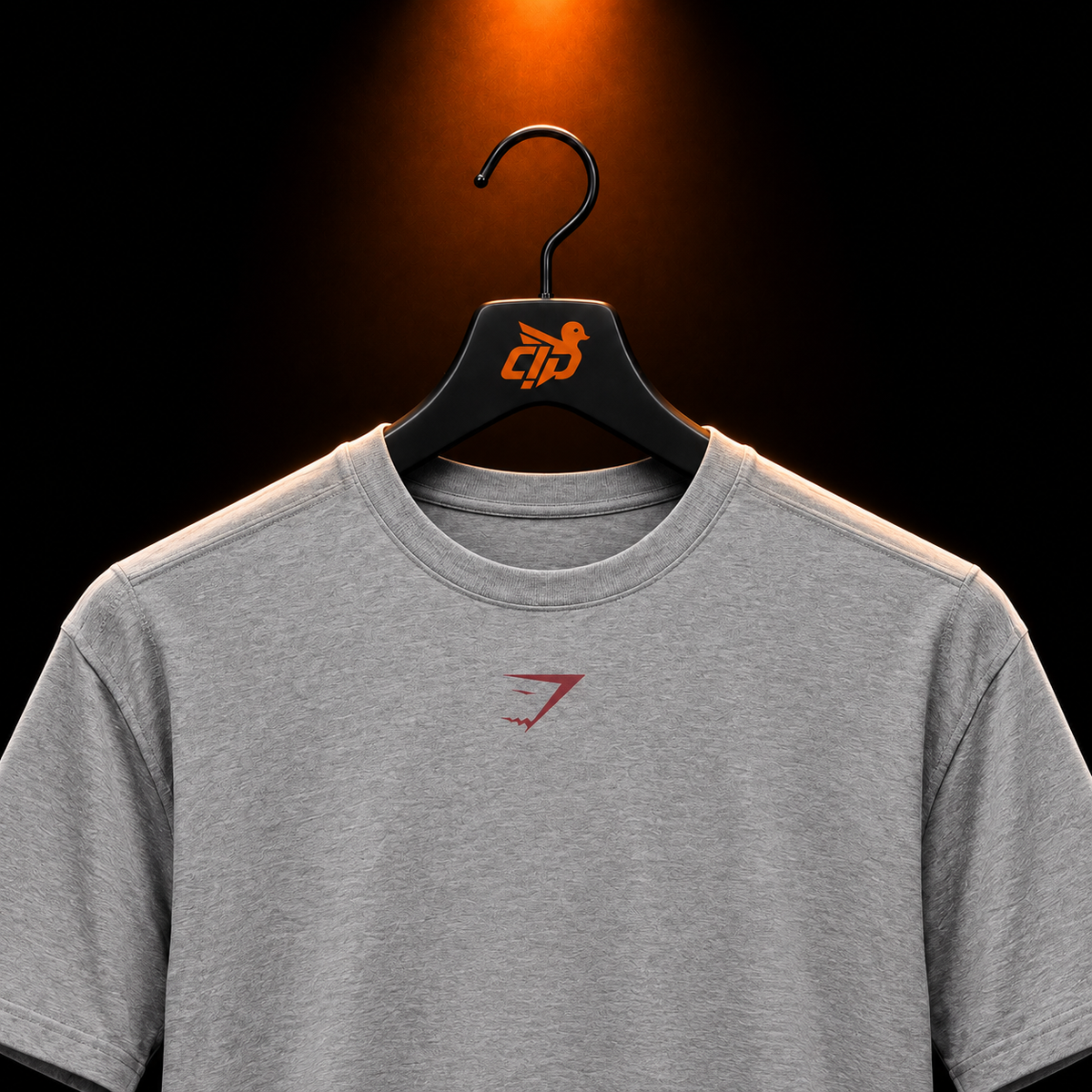 Gymshark Power T-Shirt Charcoal Core Marl/Sets Red con presentación de producto — Crazy!Duck Hype