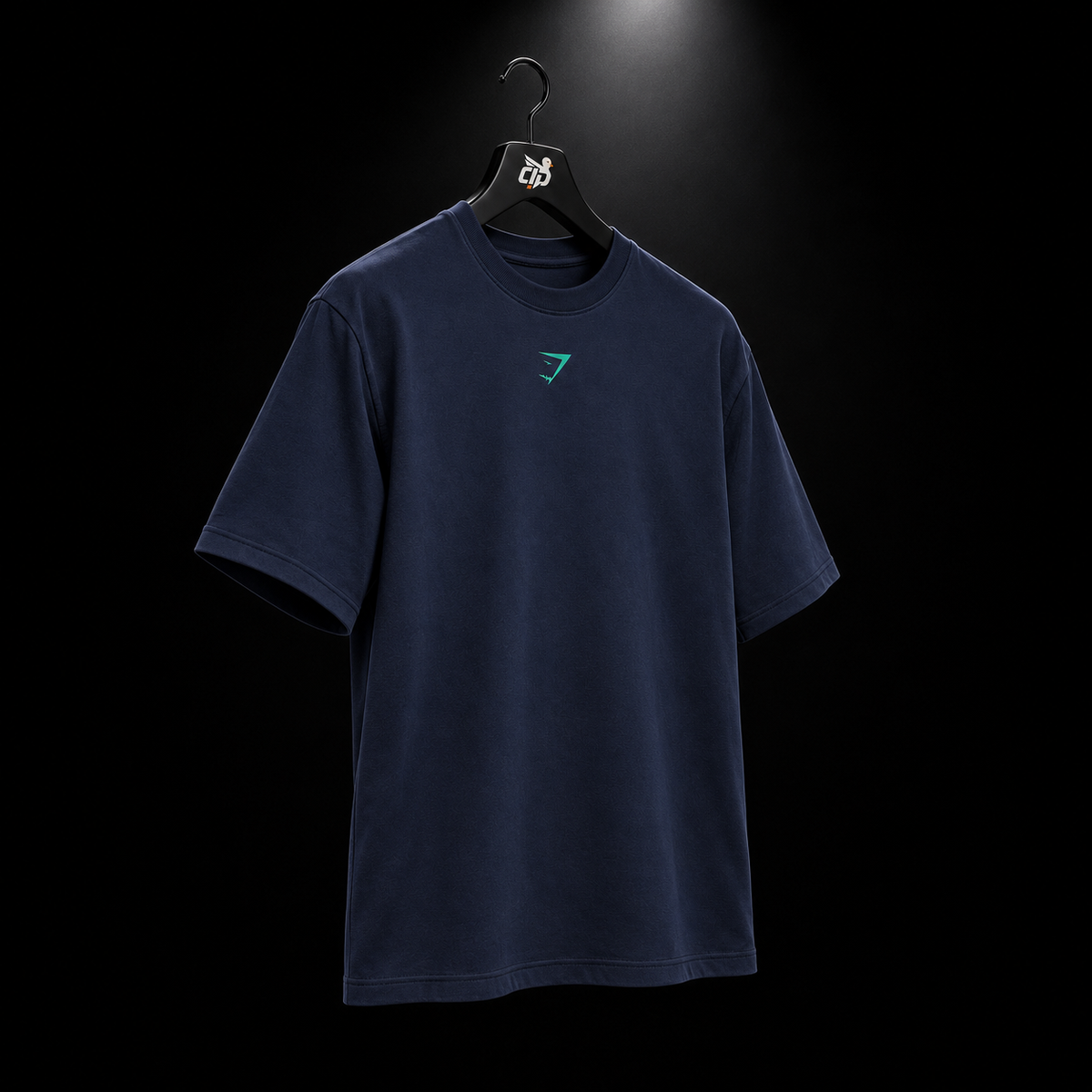 Gymshark Power T-Shirt Heavy Blue/Track Green, vista completa — Crazy!Duck Hype