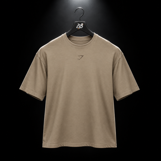 Gymshark Power T-Shirt Lifestyle Brown, vista frontal — Crazy!Duck Hype