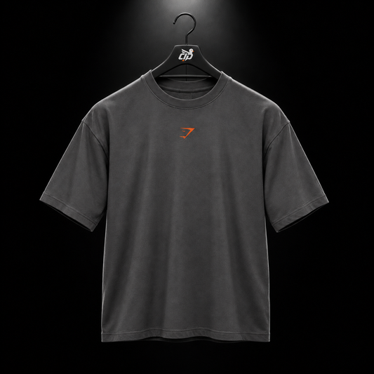 Gymshark Power T-Shirt Onyx Grey/Bold Orange, vista frontal — Crazy!Duck Hype