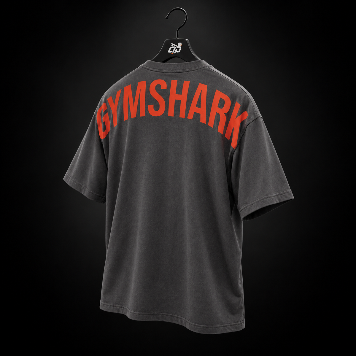 Gymshark Power T-Shirt Onyx Grey/Bold Orange, vista trasera — Crazy!Duck Hype