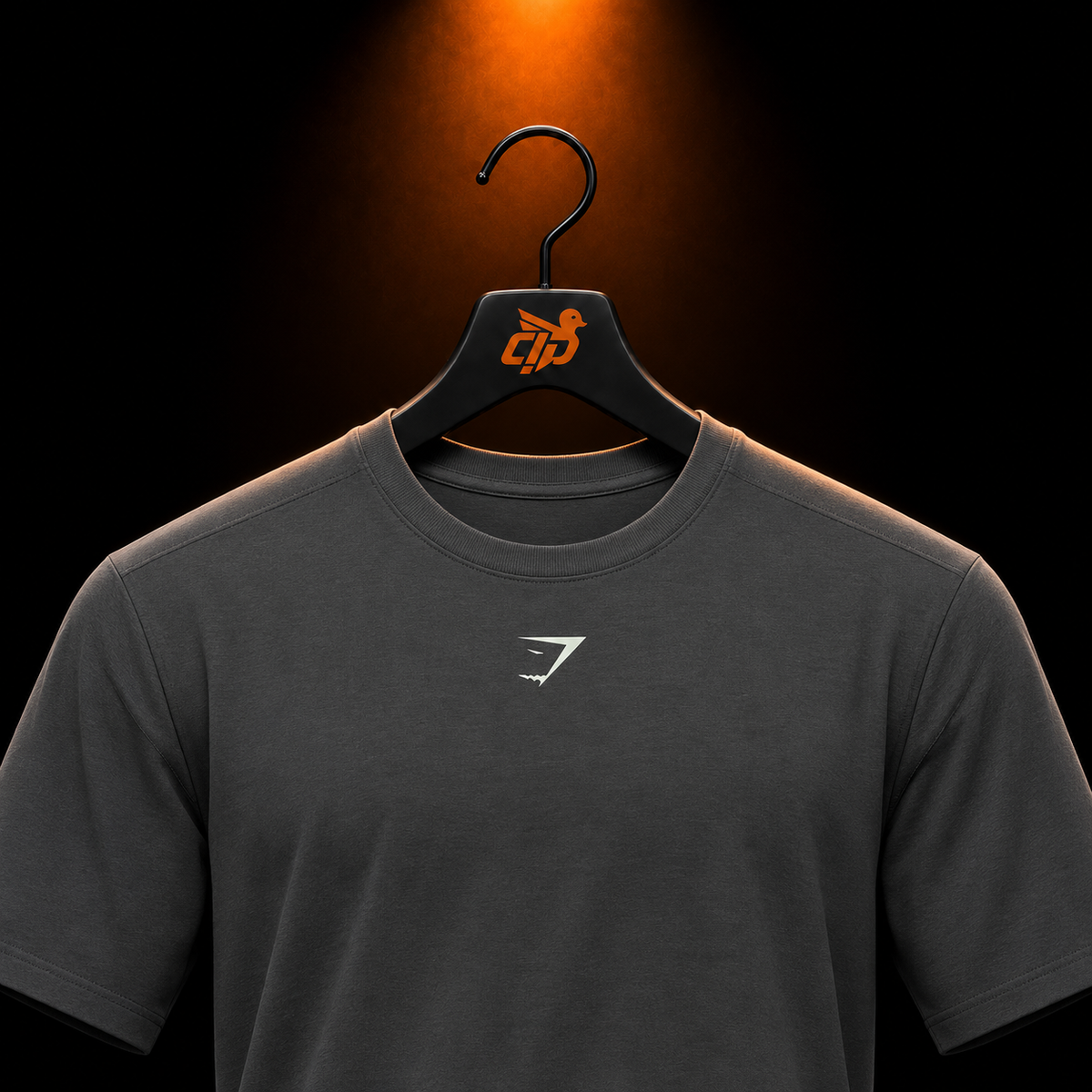 Gymshark Power T-Shirt Onyx Grey/Sprint Green con presentación de producto — Crazy!Duck Hype