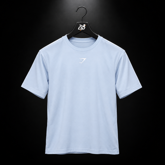 Gymshark Power T-Shirt Tranquil Blue, vista frontal — Crazy!Duck Hype