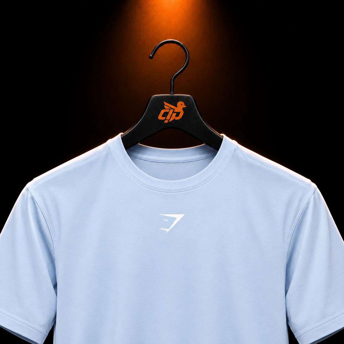 Gymshark Power T-Shirt Tranquil Blue con presentación de producto — Crazy!Duck Hype
