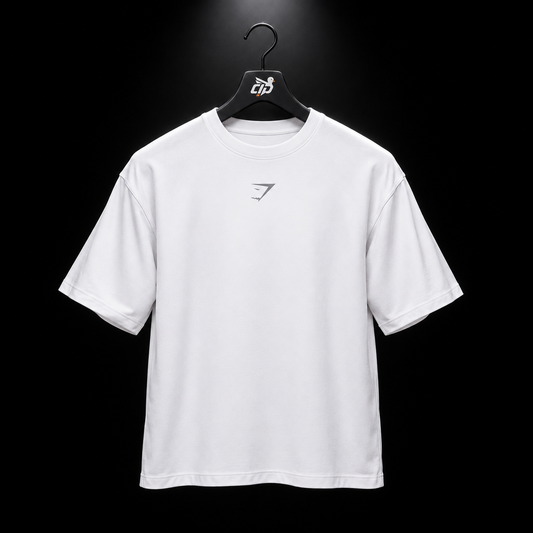 Gymshark Power T-Shirt White, vista frontal — Crazy!Duck Hype