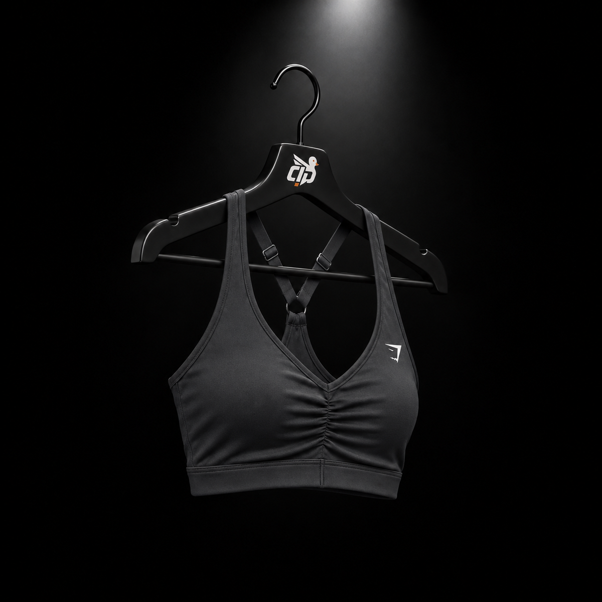 Gymshark Ruched Sports Bra Black, vista completa — Crazy!Duck Hype