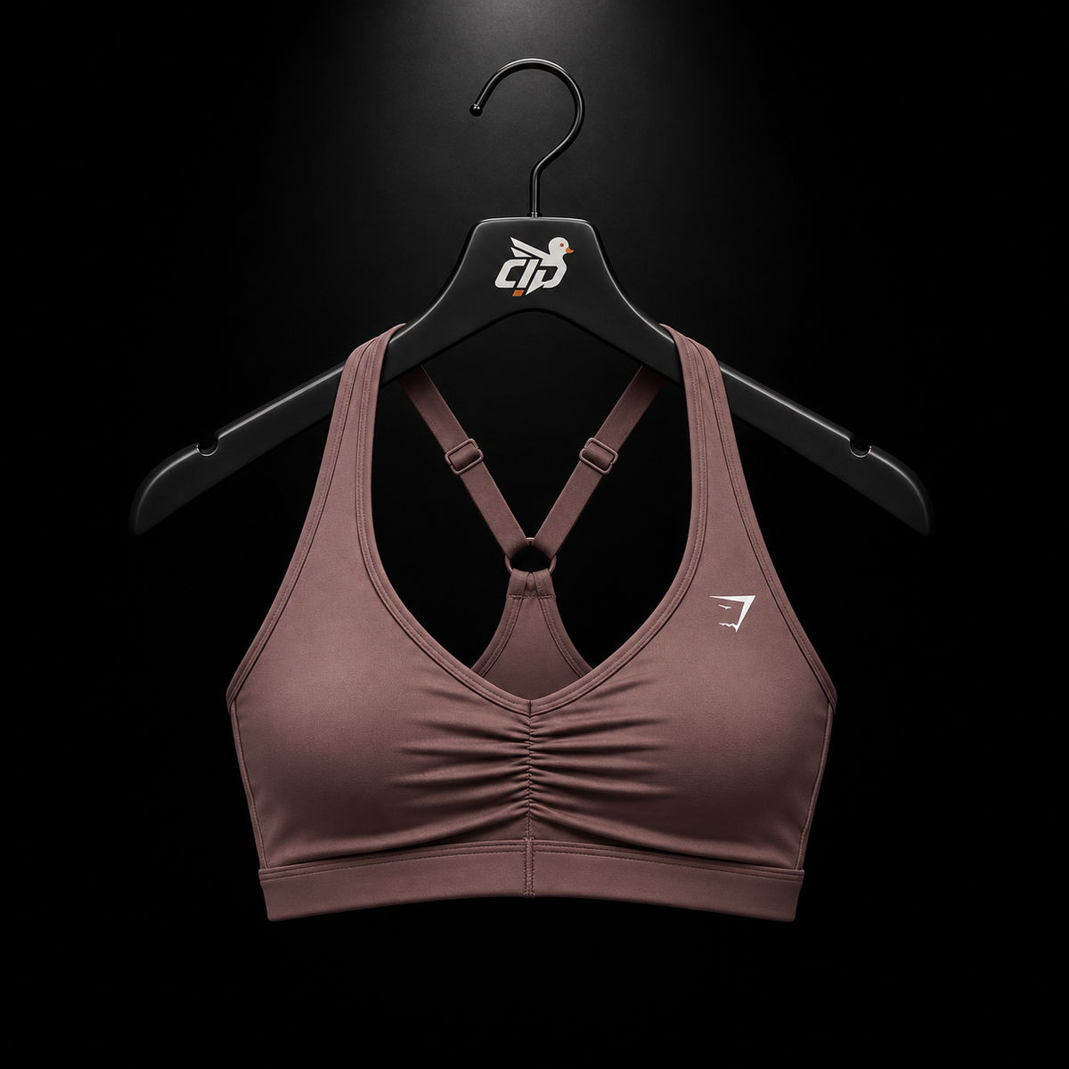 Gymshark Ruched Sports Bra Espresso Brown, vista frontal — Crazy!Duck Hype