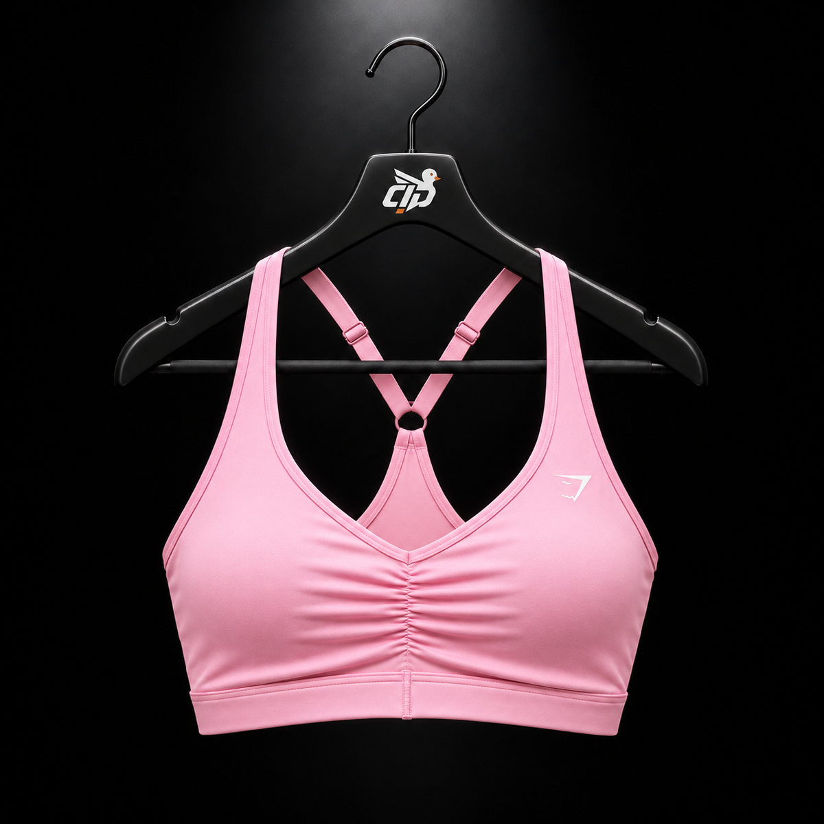 Gymshark Ruched Sports Bra Poise Pink, vista frontal — Crazy!Duck Hype
