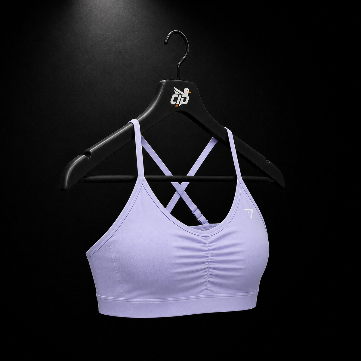 Gymshark Ruched Sports Bra Warm Lilac, vista completa — Crazy!Duck Hype