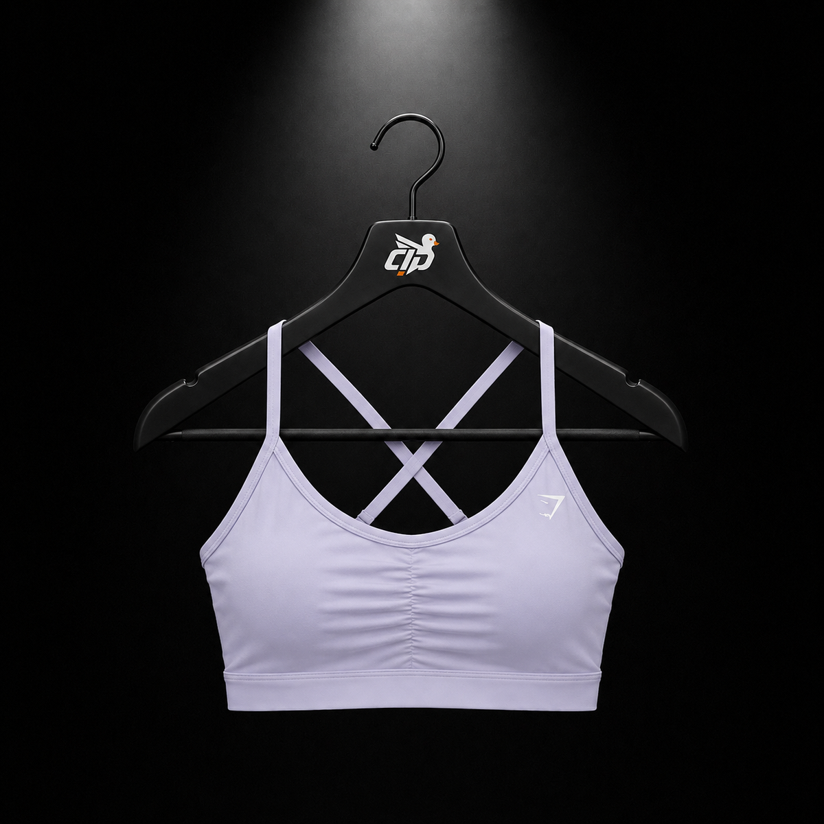 Gymshark Ruched Sports Bra Warm Lilac, vista frontal — Crazy!Duck Hype