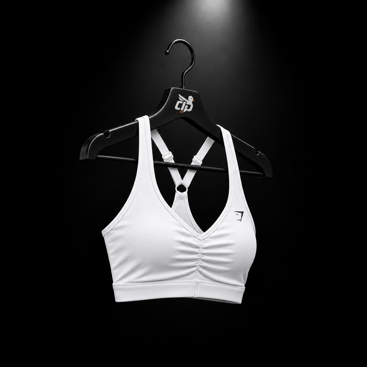 Gymshark Ruched Sports Bra White, vista completa — Crazy!Duck Hype